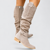 Wendy | Elegant Gathered Knee-High Boots with Side Zipper