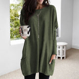 Elena | Women’s Longline Long Sleeve Sweater with Side Pockets