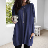 Elena | Women’s Longline Long Sleeve Sweater with Side Pockets
