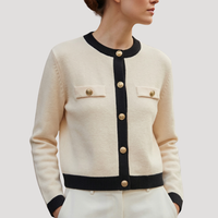 Raina | Button-Up Knit Cardigan with Contrast Trim