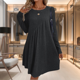 Elise | Women's Ribbed A-Line Midi Knit Dress with Diagonal Detail