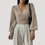 Whitney | Cropped V-Neck Wrap Knit Top