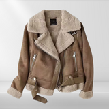 Women's fleece sherpa bomber jacket with zipper – Amira