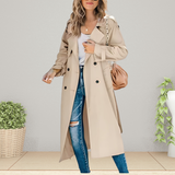 Diana | Long Double-Breasted Trench Coat with Tie Belt