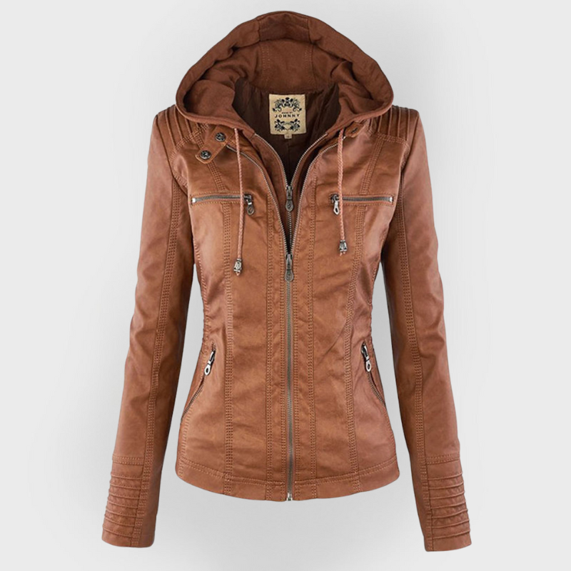 Franci | Stylish Hooded Leather Jacket