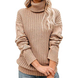 Mila | Women's Chunky Knit Turtleneck Sweater with Waffle Texture