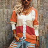 Isabella | Striped Lace-Up Knit Sweater