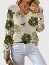 Una | Elegant Floral Pattern Knit Sweater