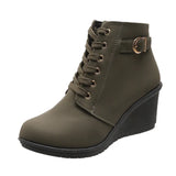 Faith | Wedge Ankle Boots with Lacing and Buckle Detail