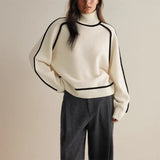 Diana | Striped Patchwork Sweater with Half-Rise Collar