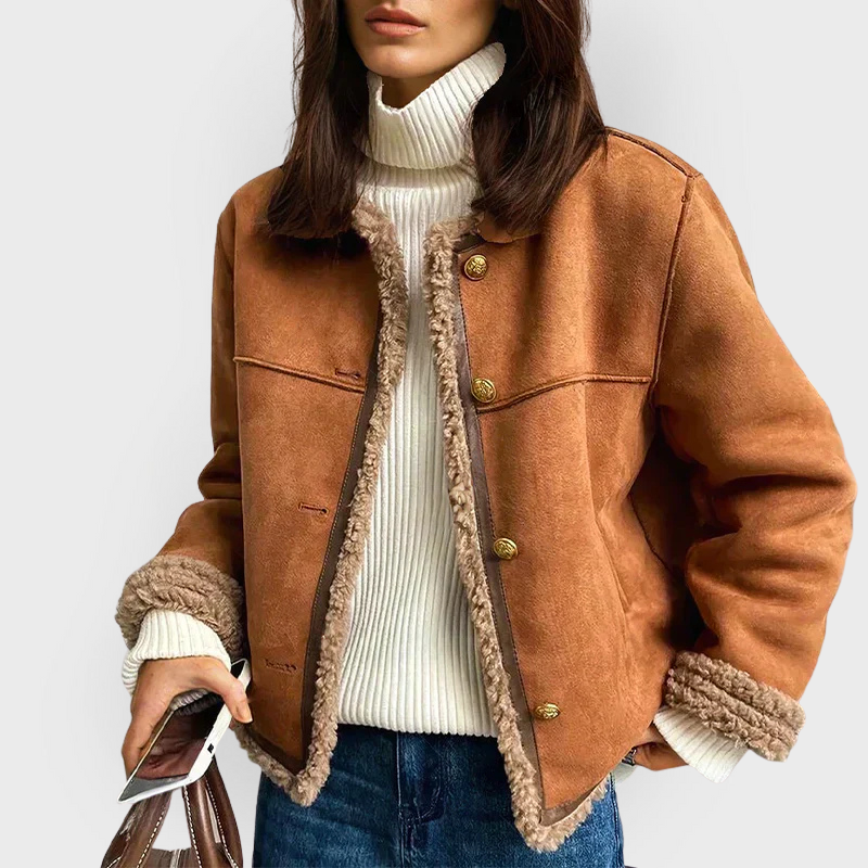 Pia | Cozy Brown Leather Jacket