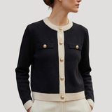 Raina | Button-Up Knit Cardigan with Contrast Trim