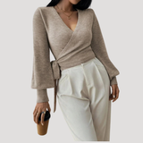 Whitney | Cropped V-Neck Wrap Knit Top