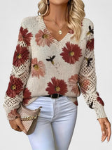 Una | Elegant Floral Pattern Knit Sweater