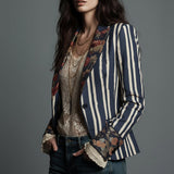 Emma | Bohemian Artisan Mixed-Print Striped Blazer