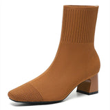 Yara | Fashionable Knitted Heeled Ankle Boots