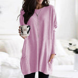 Elena | Women’s Longline Long Sleeve Sweater with Side Pockets