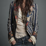 Emma | Bohemian Artisan Mixed-Print Striped Blazer