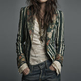 Emma | Bohemian Artisan Mixed-Print Striped Blazer
