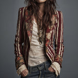 Emma | Bohemian Artisan Mixed-Print Striped Blazer