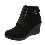 Faith | Wedge Ankle Boots with Lacing and Buckle Detail