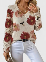 Una | Elegant Floral Pattern Knit Sweater