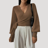 Whitney | Cropped V-Neck Wrap Knit Top