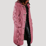 Talia | Hooded Cable-Knit Cardigan with Button Front