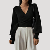 Whitney | Cropped V-Neck Wrap Knit Top