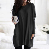 Elena | Women’s Longline Long Sleeve Sweater with Side Pockets