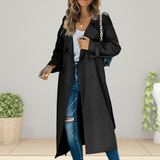 Diana | Long Double-Breasted Trench Coat with Tie Belt