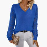 Lara | Women's Fine-Knit Sweater with Textured Sleeves & V-Neck