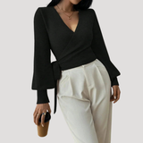 Whitney | Cropped V-Neck Wrap Knit Top