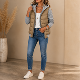 Coza | Quilted Puffer Vest with Hood and Contrast Panels