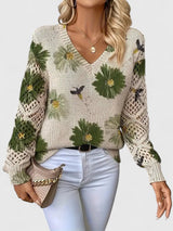 Una | Elegant Floral Pattern Knit Sweater