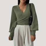Whitney | Cropped V-Neck Wrap Knit Top