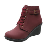 Faith | Wedge Ankle Boots with Lacing and Buckle Detail