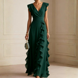 Scarlett | Women's V-Neck Ruffle Wrap Maxi Dress
