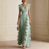 Scarlett | Women's V-Neck Ruffle Wrap Maxi Dress