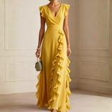 Scarlett | Women's V-Neck Ruffle Wrap Maxi Dress