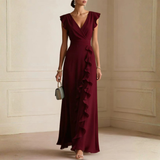Scarlett | Women's V-Neck Ruffle Wrap Maxi Dress