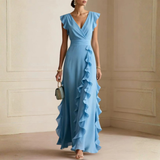 Scarlett | Women's V-Neck Ruffle Wrap Maxi Dress