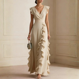Scarlett | Women's V-Neck Ruffle Wrap Maxi Dress