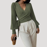 Whitney | Cropped V-Neck Wrap Knit Top