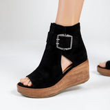 Lara | Modern Open-Toe Wedge Ankle Boots with Buckle Detail
