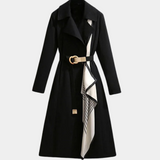 Katherine | Women's Elegant Belted Trench Coat with Draped Scarf Detail