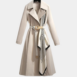 Katherine | Women's Elegant Belted Trench Coat with Draped Scarf Detail