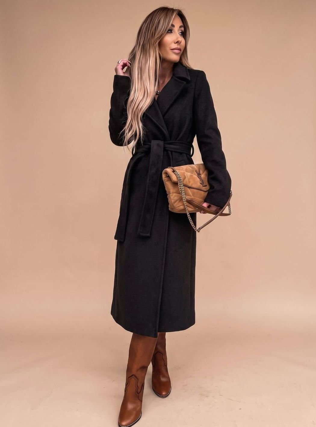 Elara | Women's Wrap Coat with Tie Belt & Classic Lapel Collar