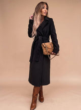 Elara | Women's Wrap Coat with Tie Belt & Classic Lapel Collar