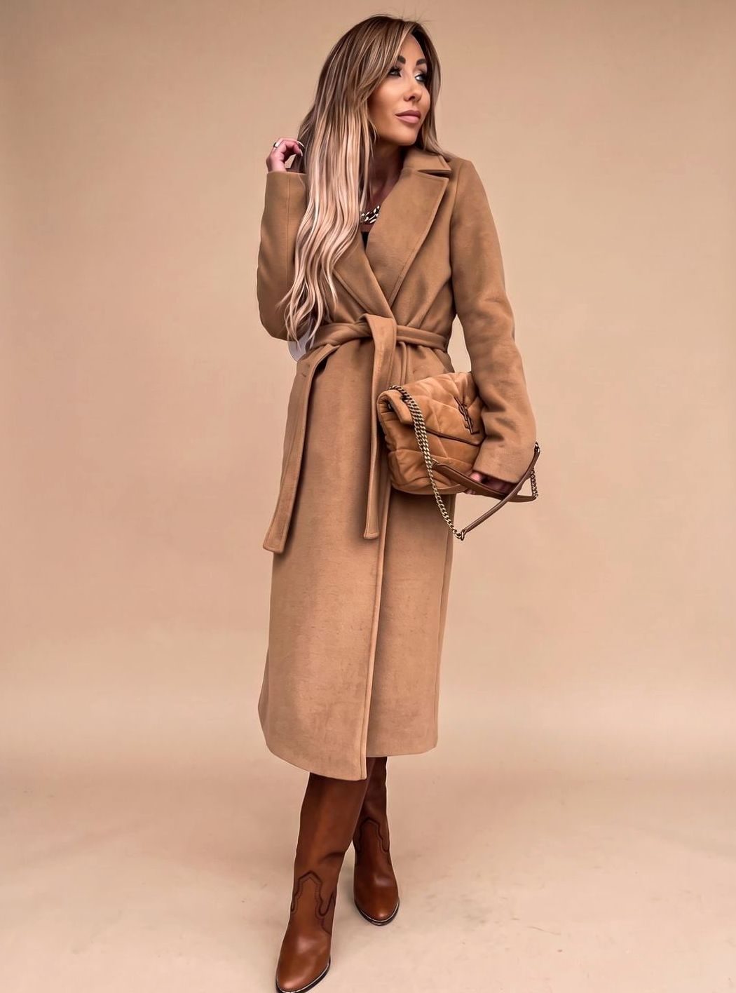 Elara | Women's Wrap Coat with Tie Belt & Classic Lapel Collar